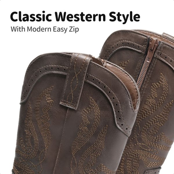 Kids Embroidery Western Cowboy Boots - BROWN - 3